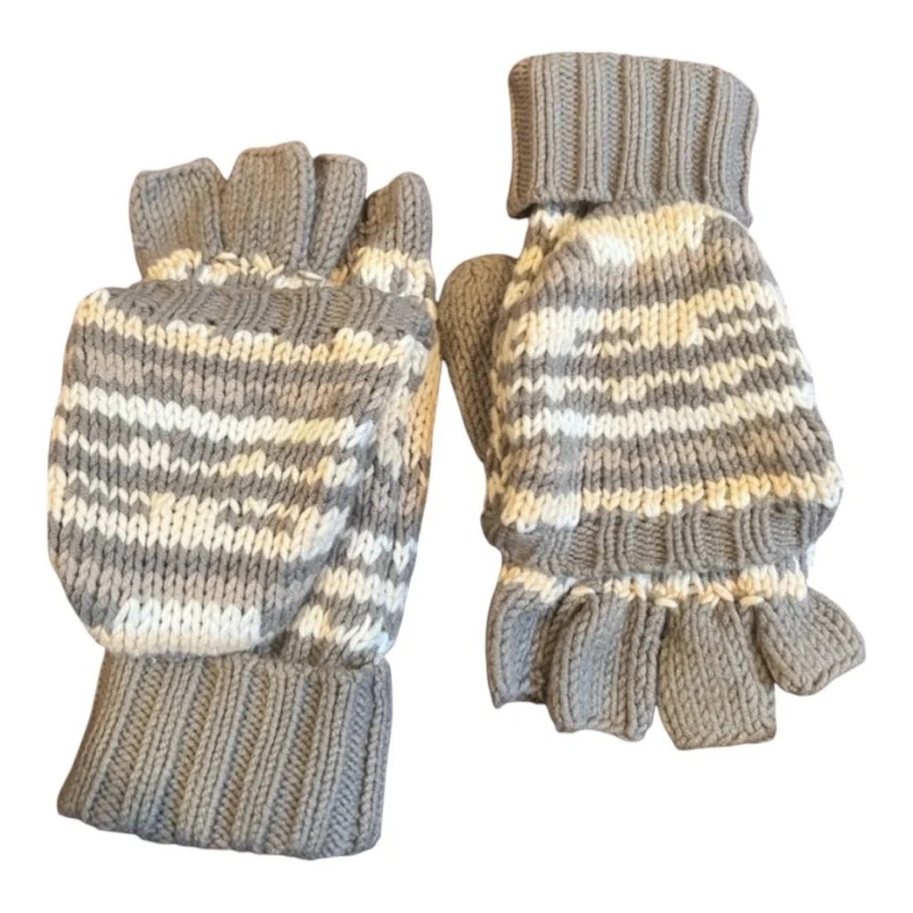 RACHEL RACHEL ROY gloves NWOT FINGERLESS GLOVES/MITTENS  GRAY AND WHITE